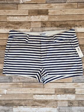 Old Navy White & Navy Striped Cotton Blend Shorts